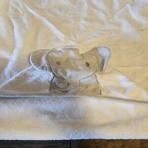 Cream Baby Hooded Towel with Elephant Appliqué